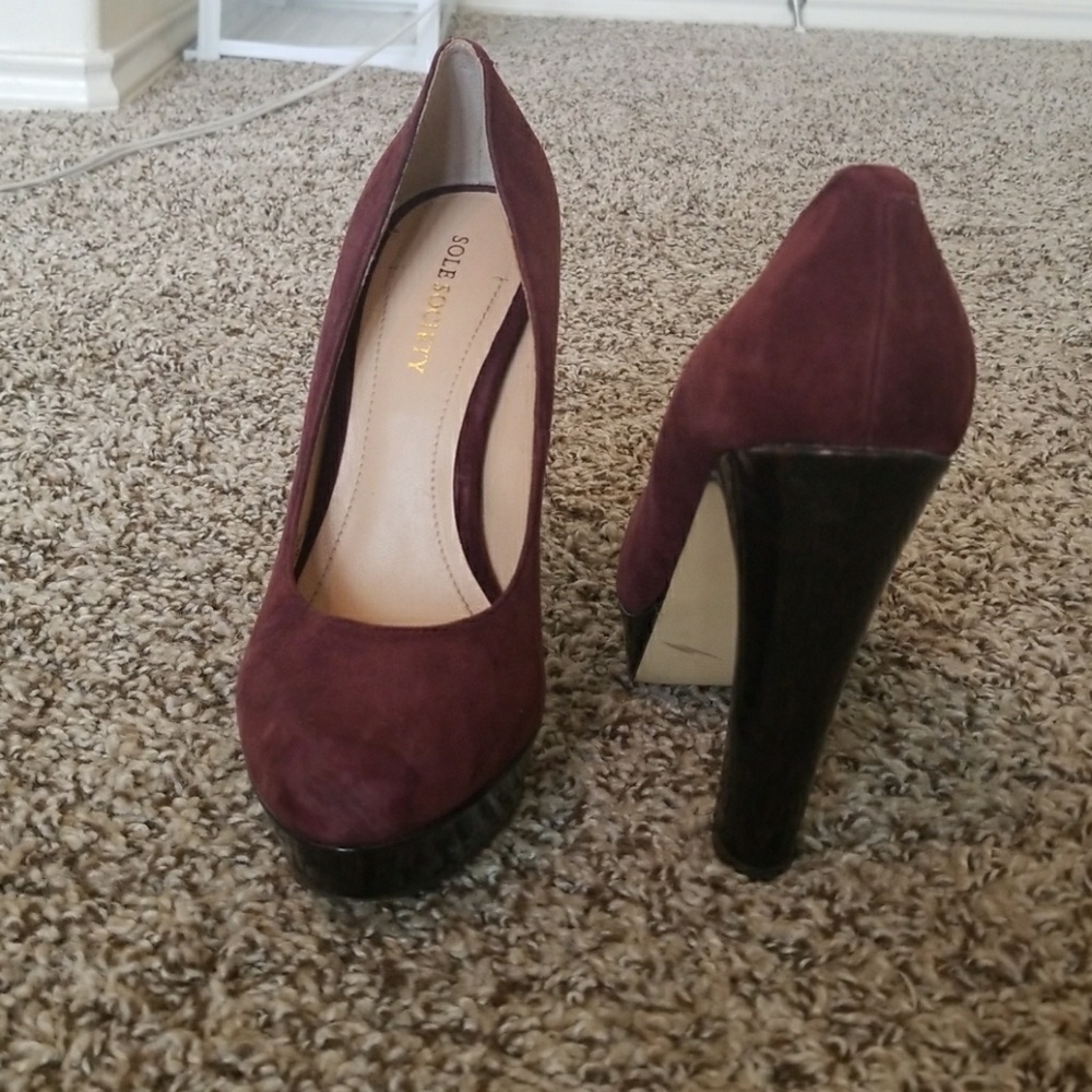 Sole society burgundy platform pumps